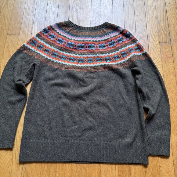 Talbots Size M Gray Multicolor Tweed Fair Isle Knit Long Sleeve Crewneck Sweater - Picture 13 of 13